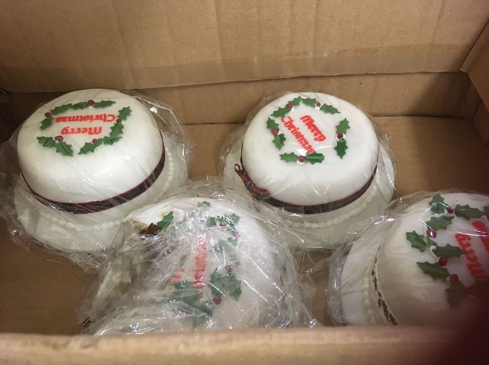 Christmas cakes donated by the Darlington Sugarcraft Guild